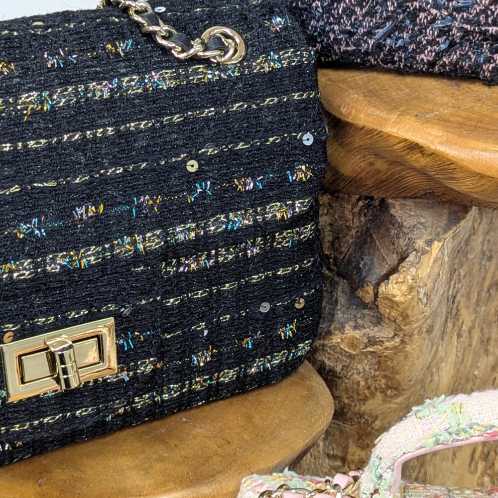 Tweed Handbag - Black metallic and gold sequins - Linton Tweeds (US)
