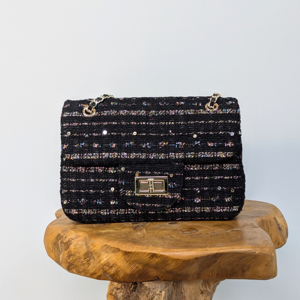 Tweed Handbag - Black metallic and gold sequins - Linton Tweeds (US)