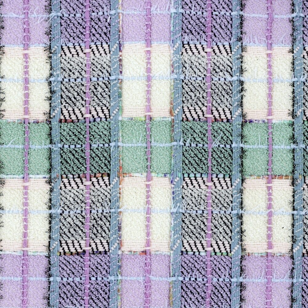 Lilic cream and mint green check cotton based tweed