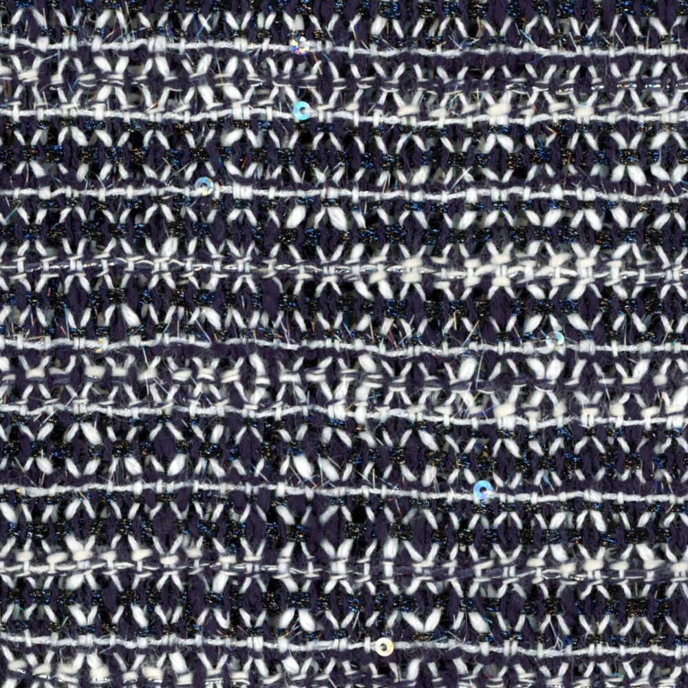 LS585 - Navy and White Metallic Leno Tweed - 1.5 Metre - Linton Tweeds