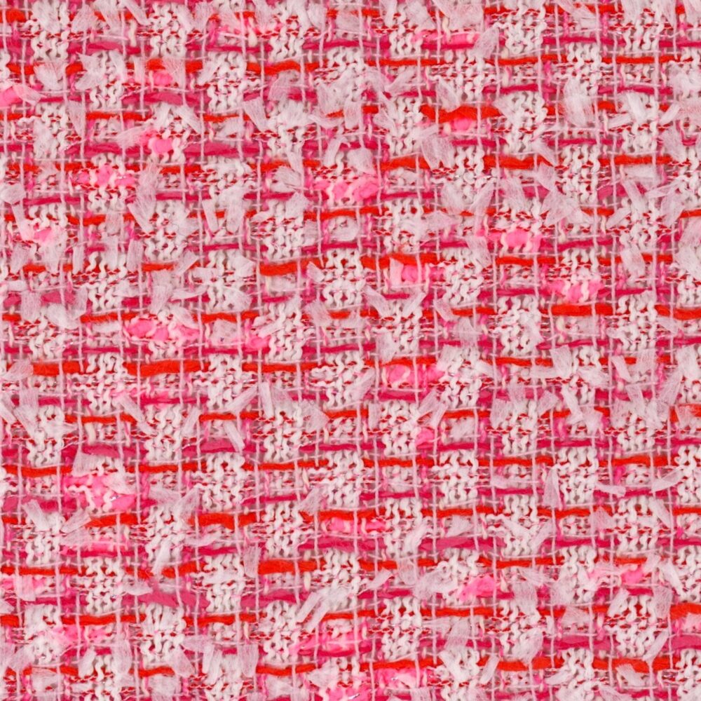 LS588 - White Flag Red and Neon Pink Pom Pom Tweed - Linton Tweeds