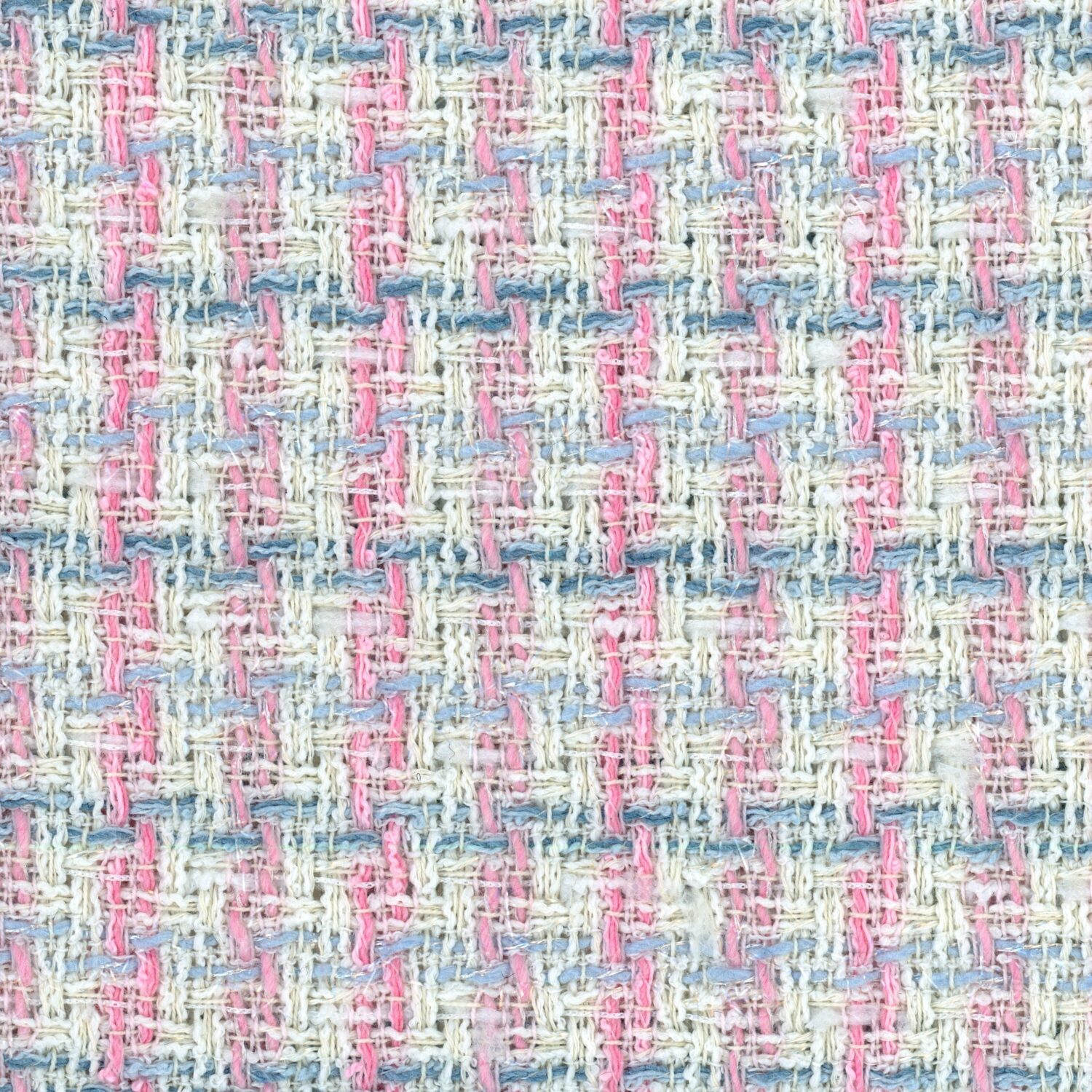 Light pink, blue and white gentle metallic tweed.