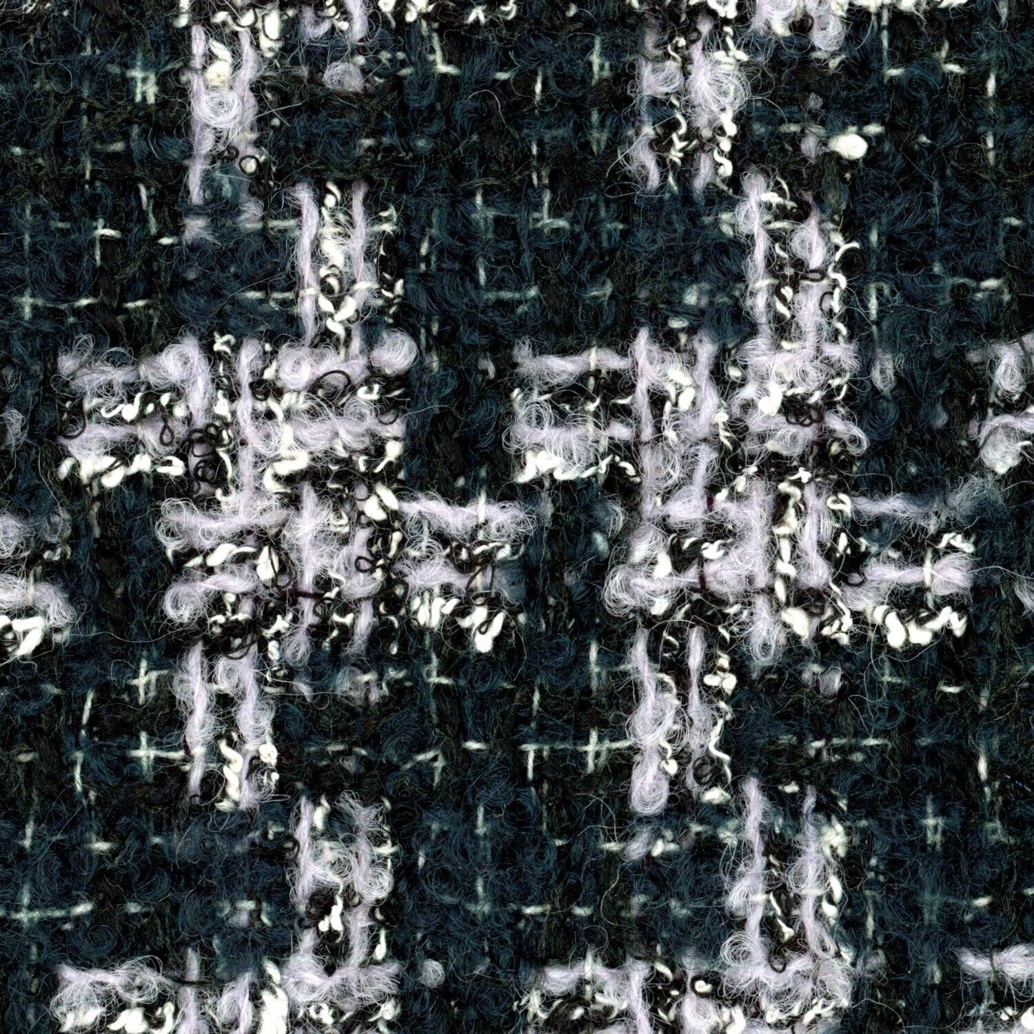 Dark green and grey four pointed star tweed in wool boucle.