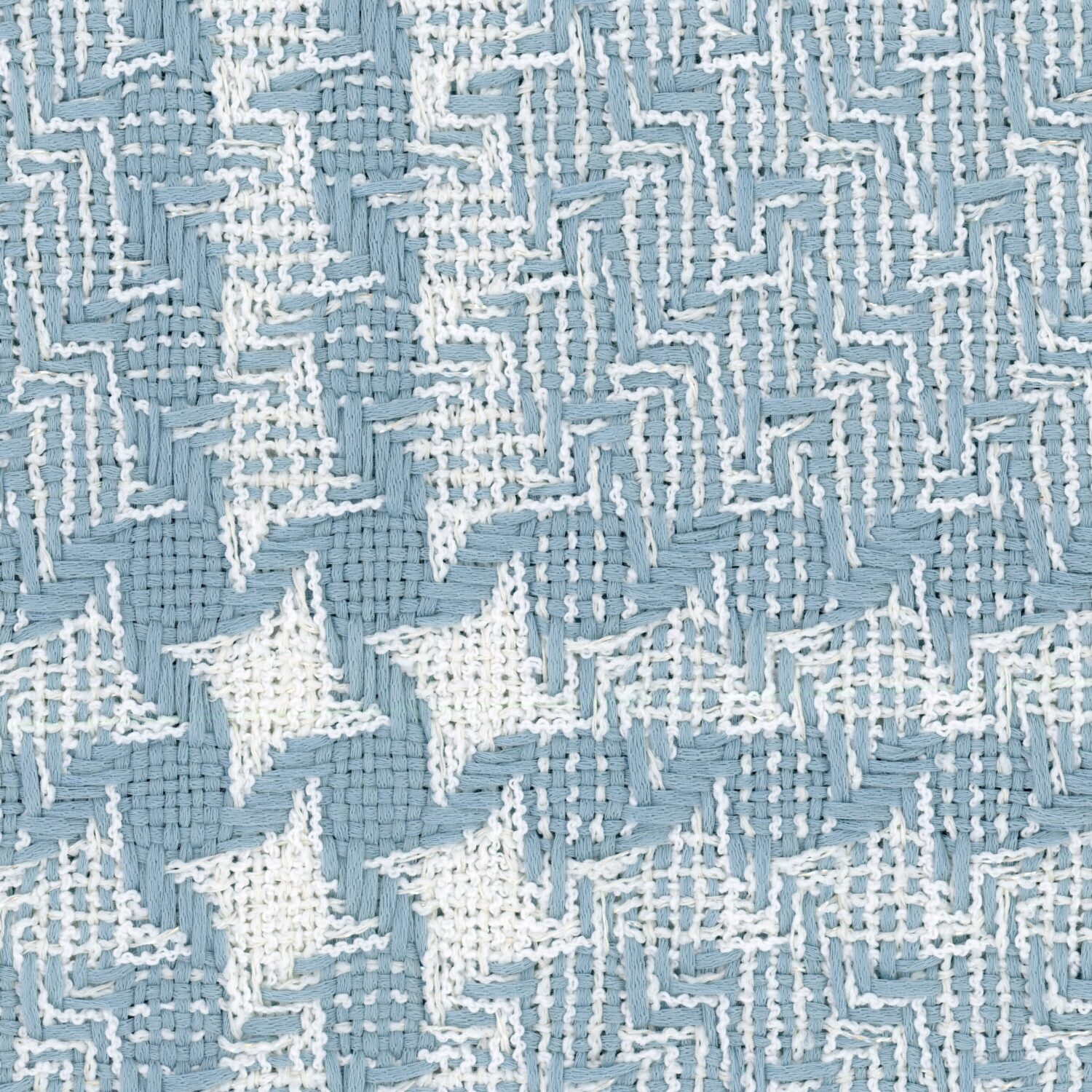 Large repeating sky blue and white large four point star cotton check.