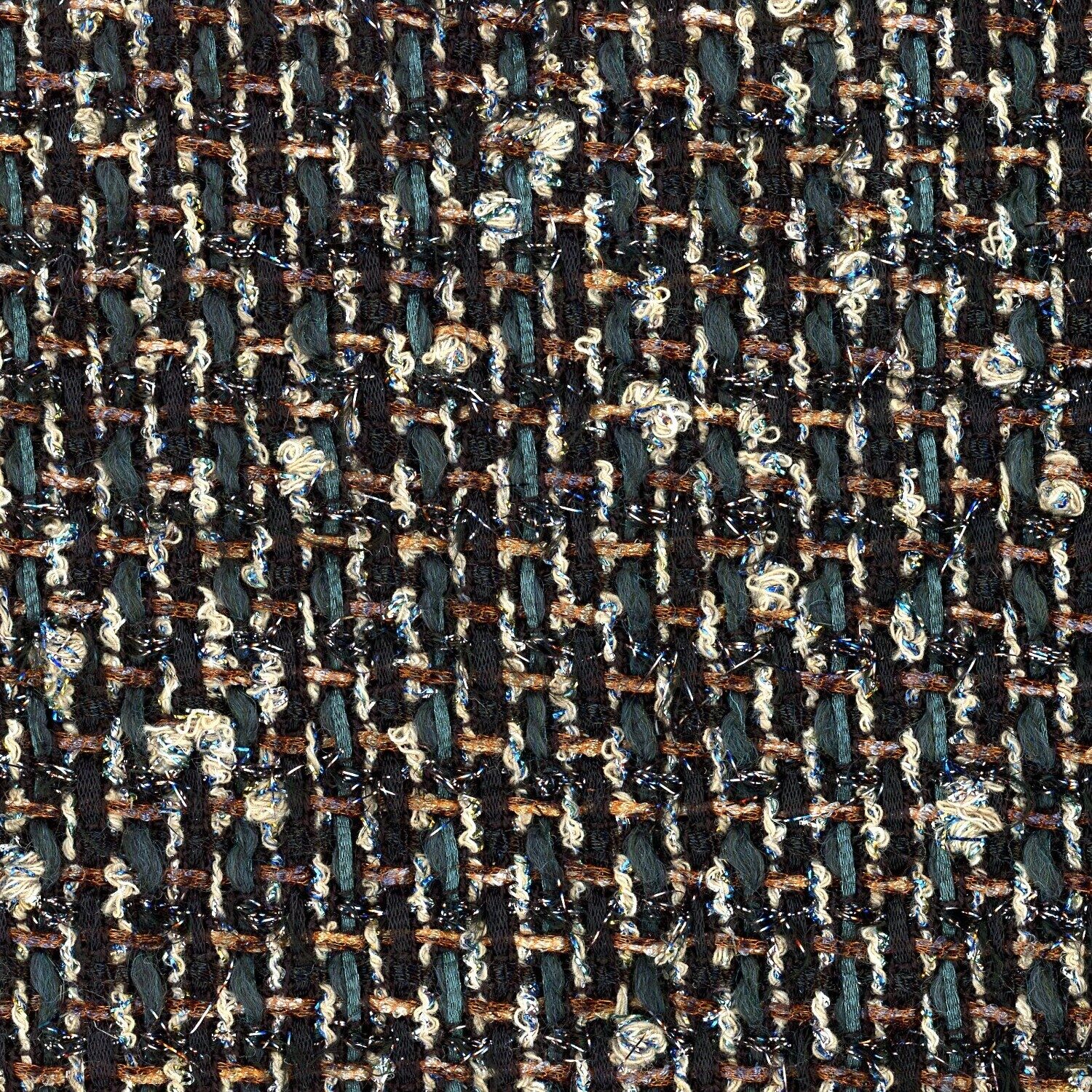 Metallic Black Bronze and Teal Bouclé Tweed.