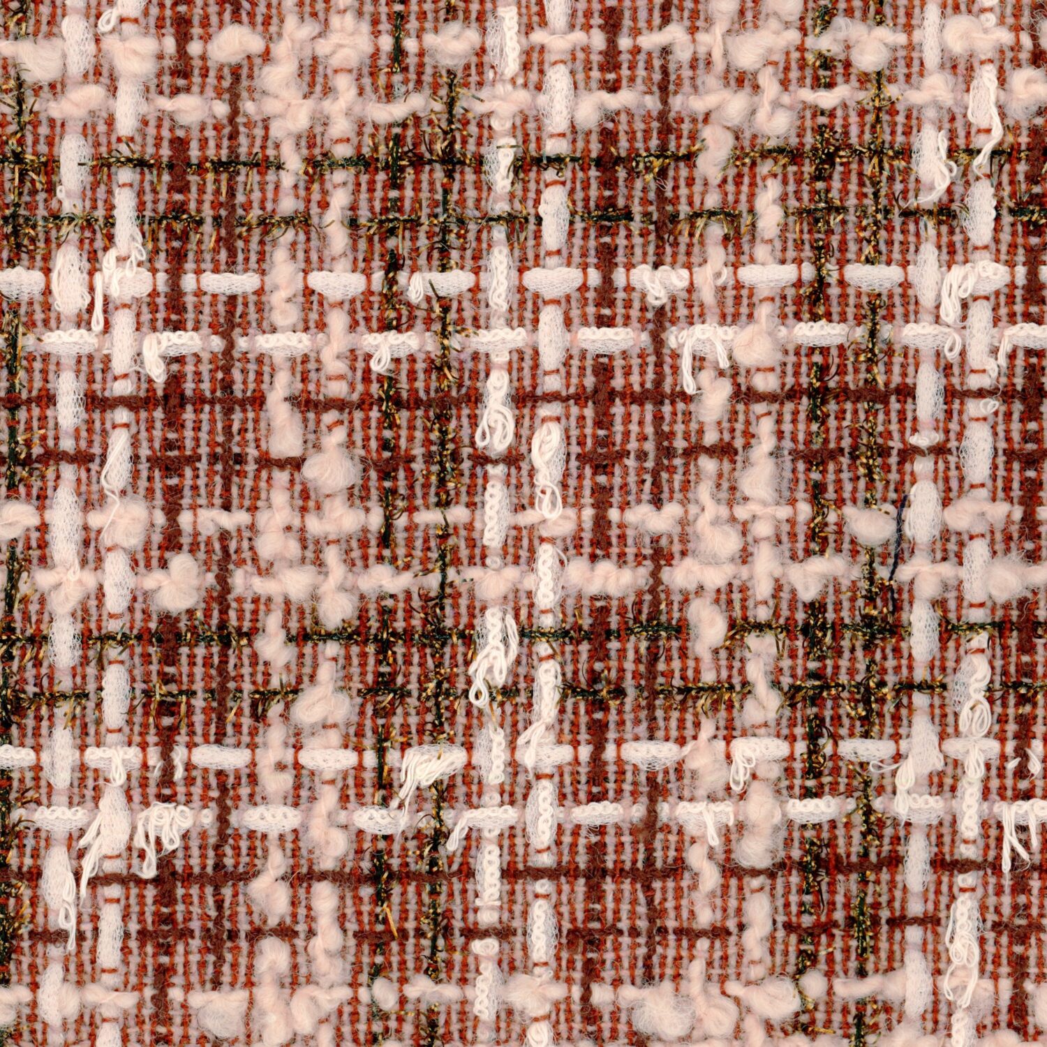 Bronze and baby pink boucle tweed.