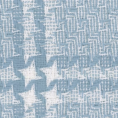 Large repeating sky blue and white large four point star cotton check.