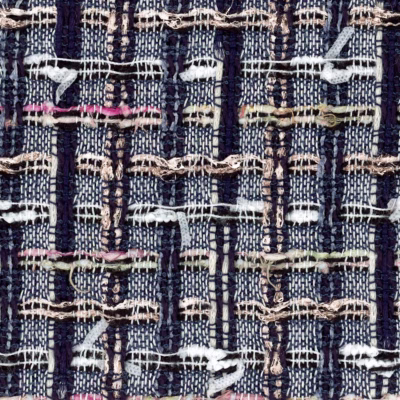 Navy and white tweed with a white tufty yarn yarn in the weft.