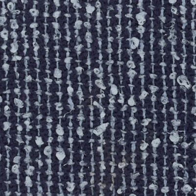 Dyed navy wool based dye piece. With silvery blue yarns in the warp at short regular intervals.
