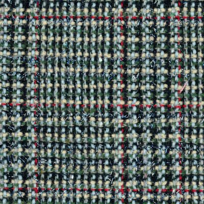 Metallic green and red check wool based tweed.