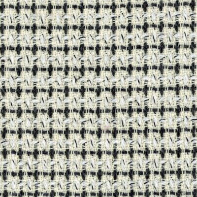Cream white and darky grey wool boucle checked tweed.