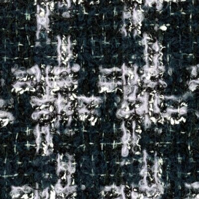 Dark green and grey four pointed star tweed in wool boucle.