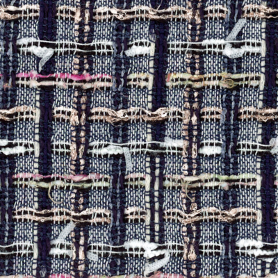 Navy and white tweed with a white tufty yarn yarn in the weft.