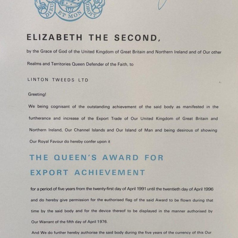 Lintons won the 1991 queens award for export