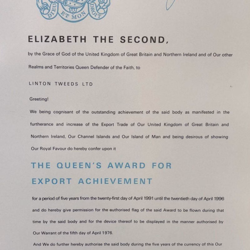 Lintons won the 1991 queens award for export